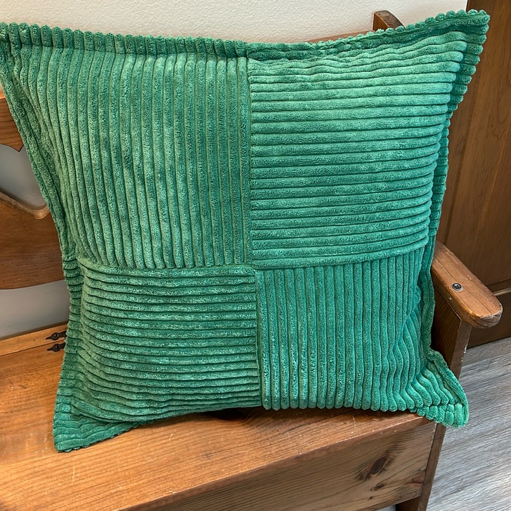 Christmas Green Textured Corduroy Patch Pillow Covers Qty 2 - Unbranded